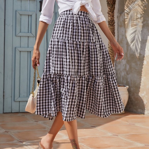 classic black white ruffle gingham midi skirt - Picture 4 of 4